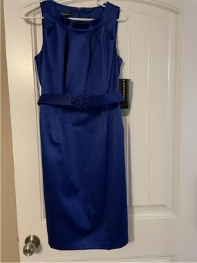 Jones Wear Royal Blue Sleeveless Midi Sheath Dress with Braided Belt